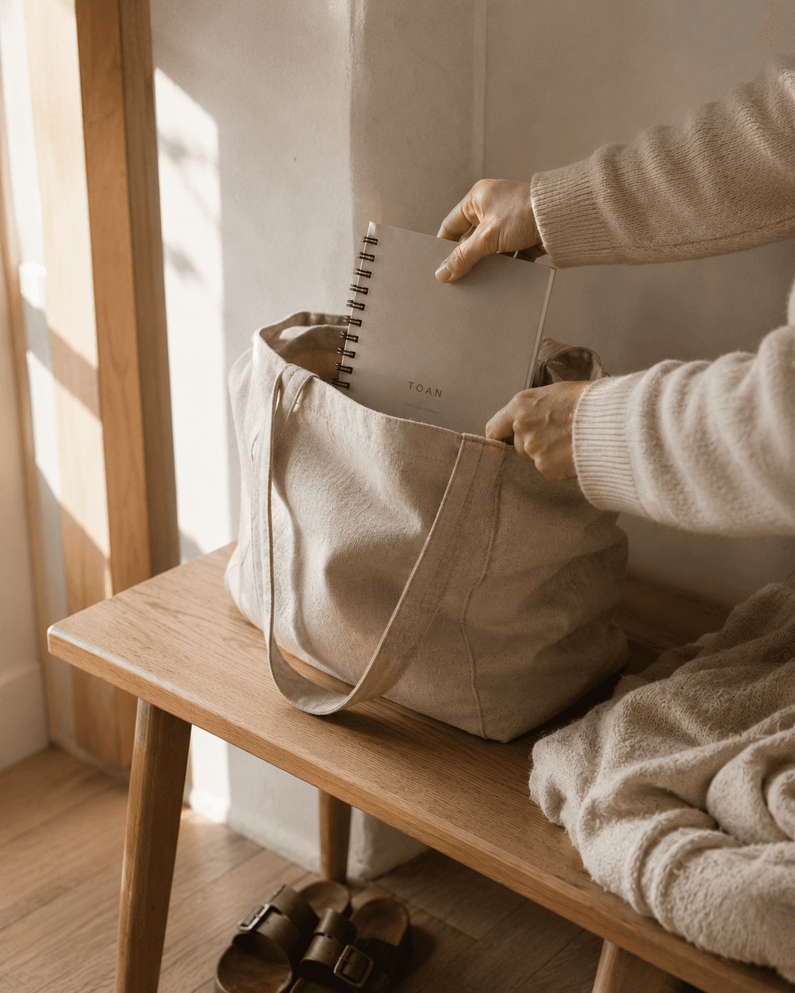 TOAN planner carried in a tote — everyday life context