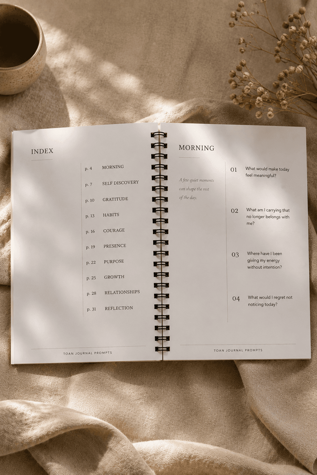 TOAN Journal Prompts index and morning prompts