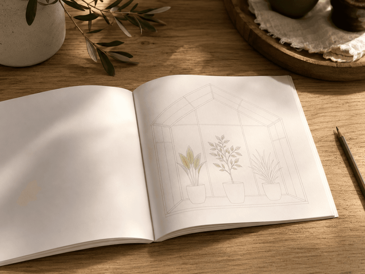 TOAN Coloring Book I: Presence open on a warm oak table
